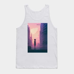 Anime Girl Pink Lofi Scenario Landscape Tank Top